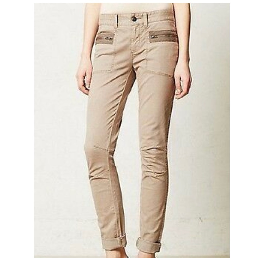 Anthropologie Pilcro Twill Moto Zip Beige Khaki 16